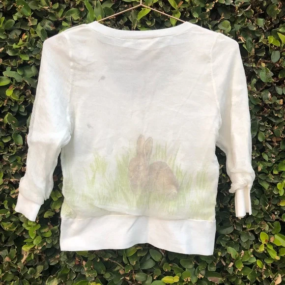 Anthropologie Cream Cardigan with Rabbit Print - Picture 4 of 7